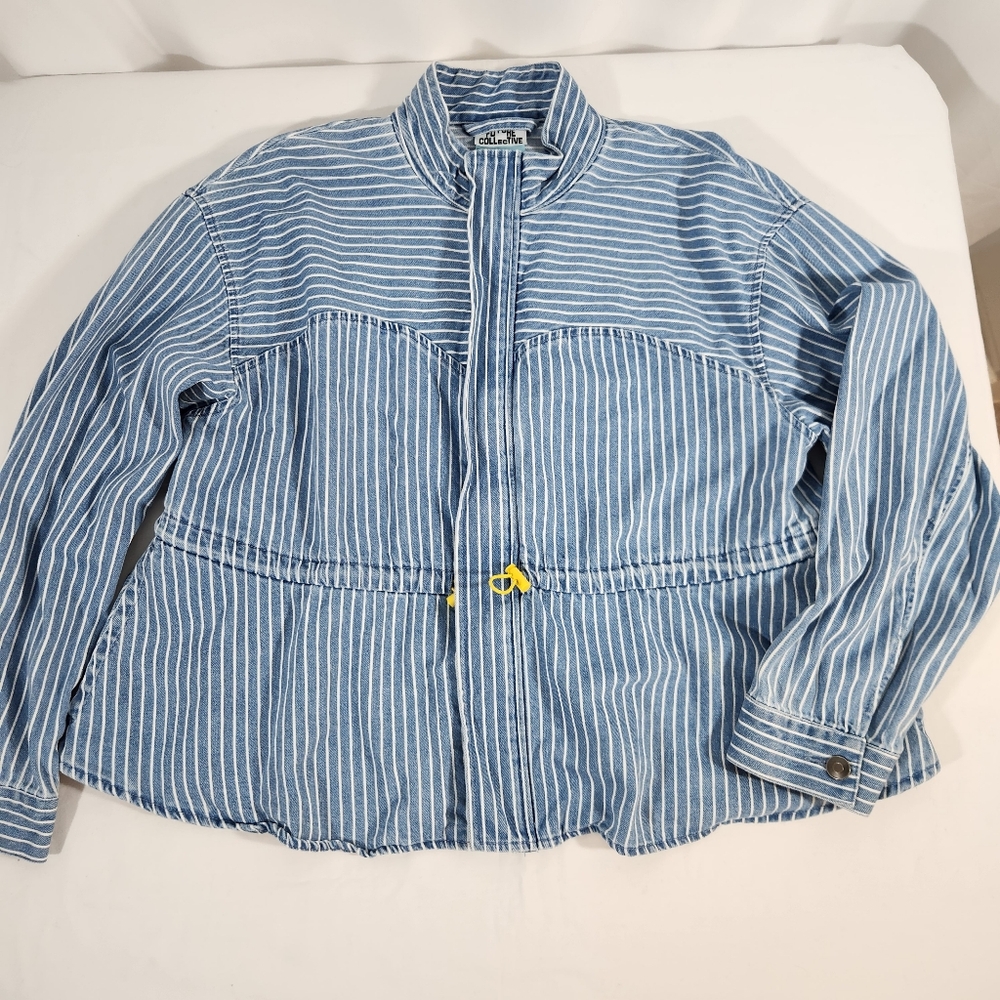 Future Collective Blue Denim Striped Lightweight Jacket Size Large